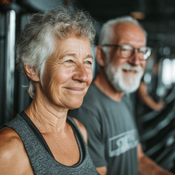 Възрастна жена се усмихва след тренировка